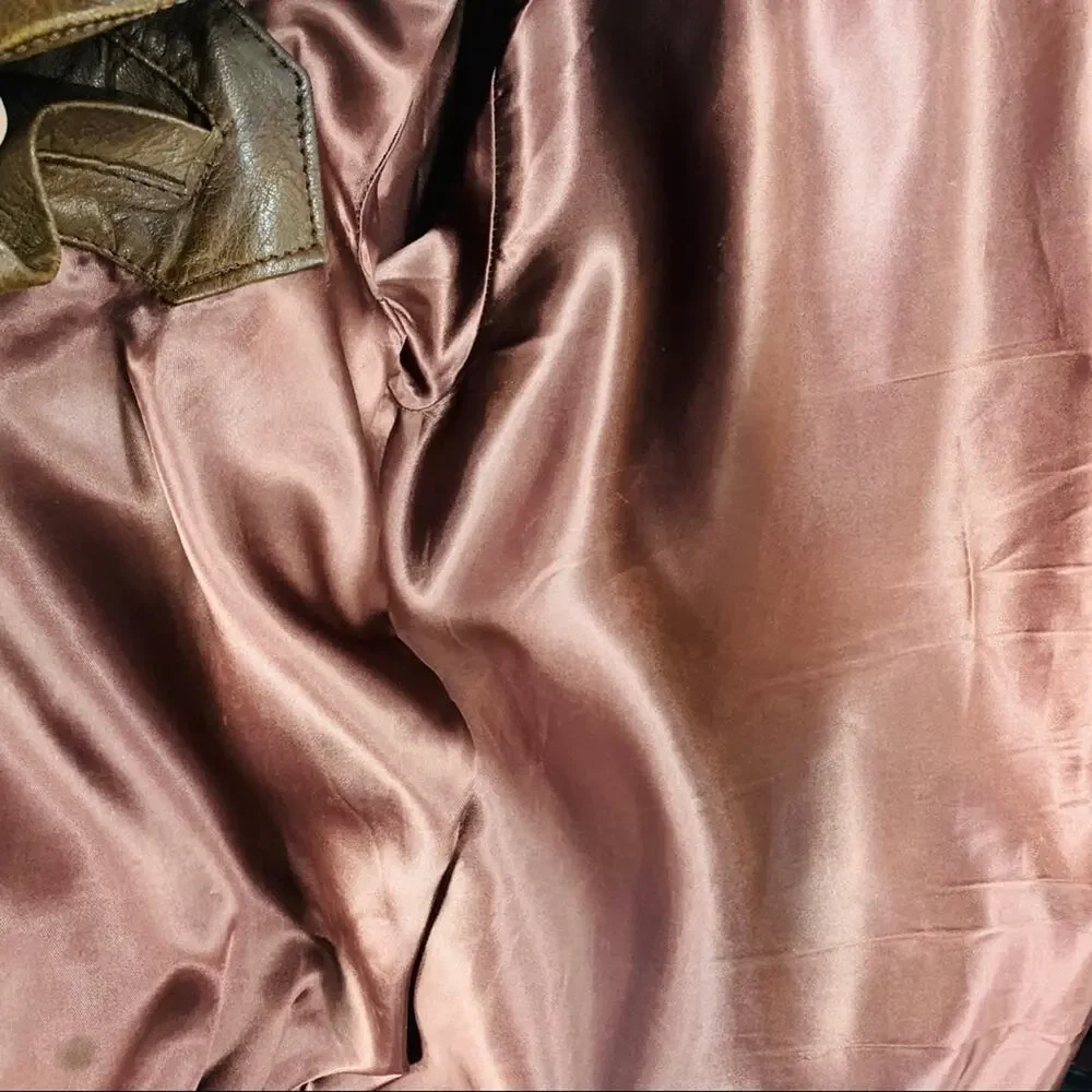Vintage Grunge Brown Leather Bomber Jacket Sz 46 XL